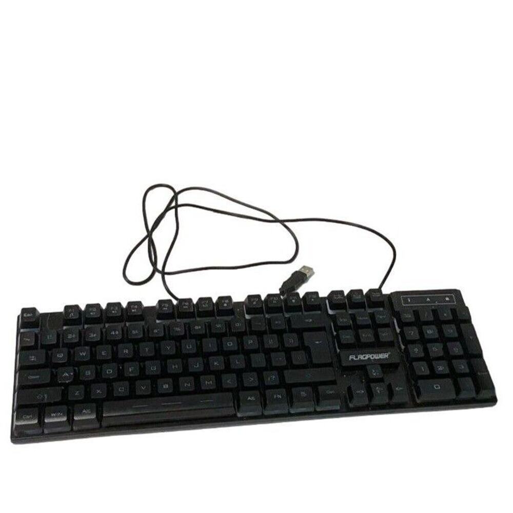 Flagpower Rainbow Lit Gaming Keyboard Multi Platform USB Wired Produced Tested